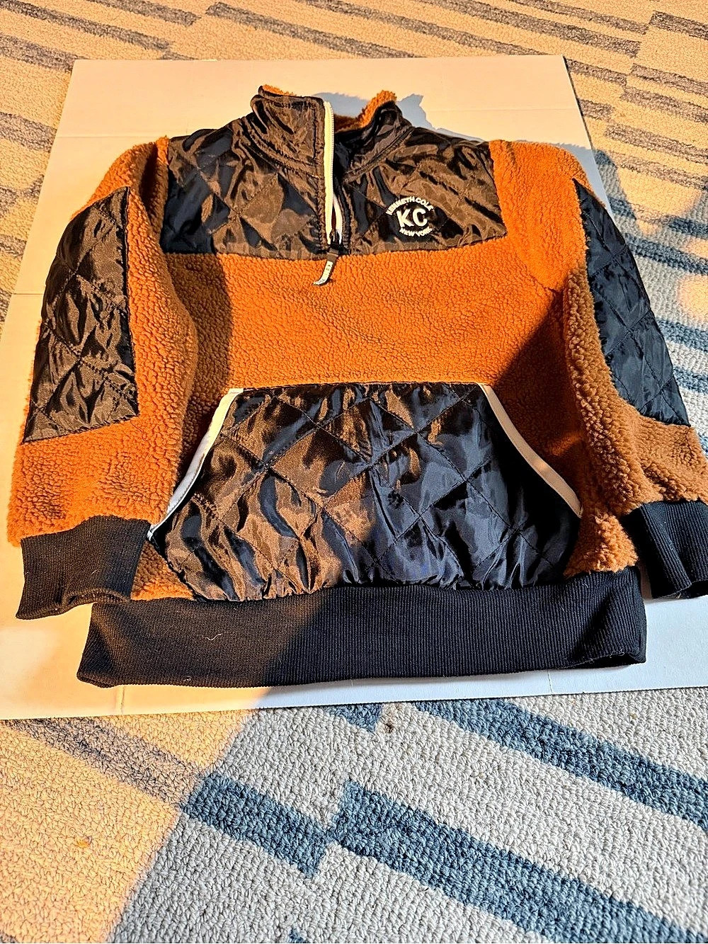 Kenneth Cole Color Block Pullover Jacket in Orange & Black Like New
